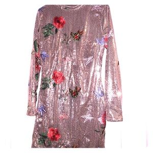 Sequin long sleeve butterfly & flower stitch dress
